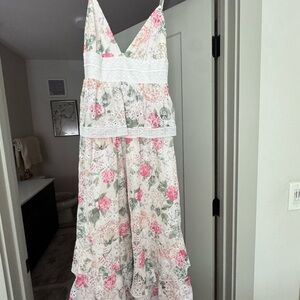 Floral Lace Maxi Dress - Pink and Green